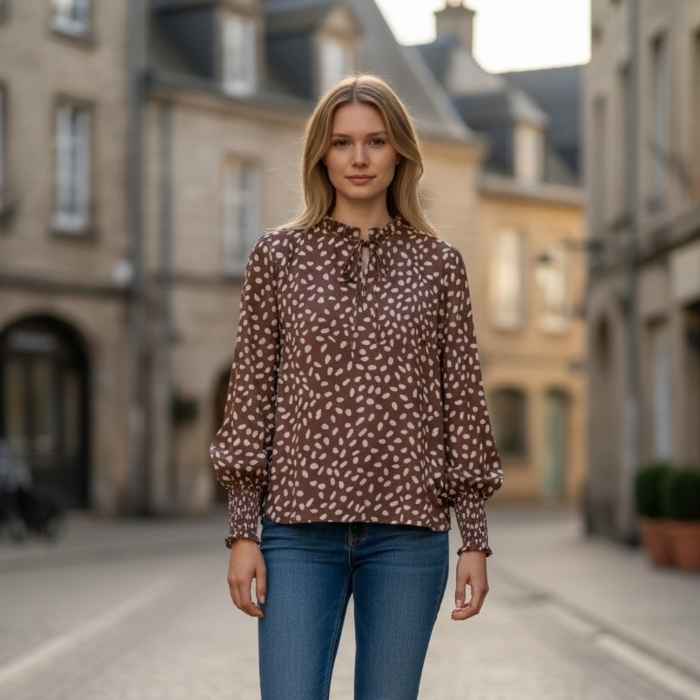 Brown and White Women's‎ Top